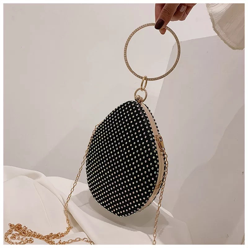 Oval Crystal Evening Bag- Black