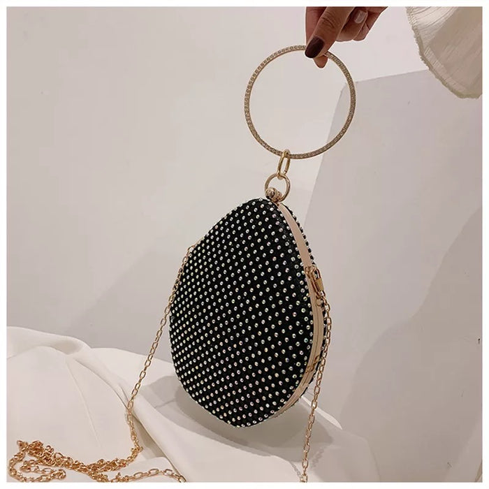 Oval Crystal Evening Bag- Black