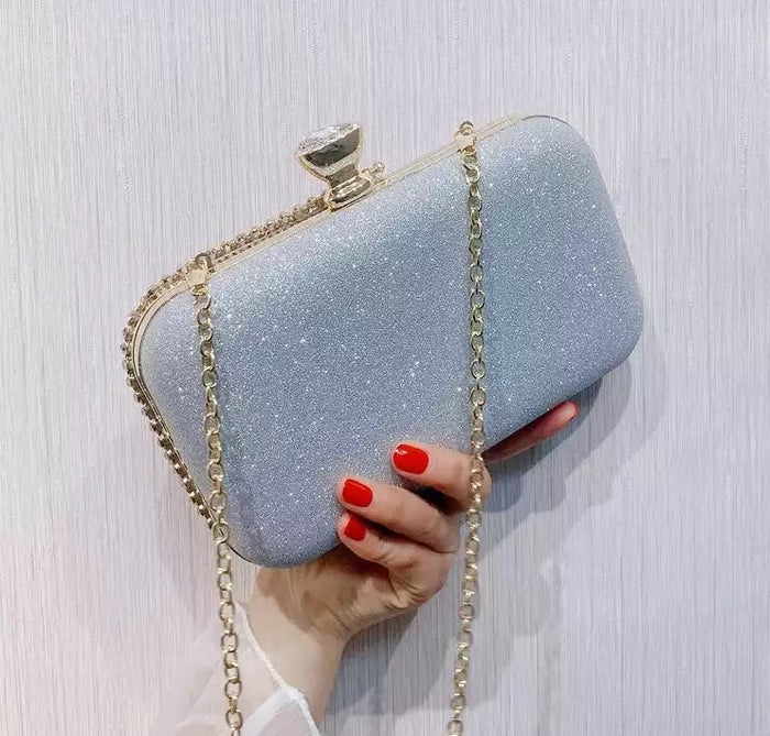 Crystal diamond clutch- Silver