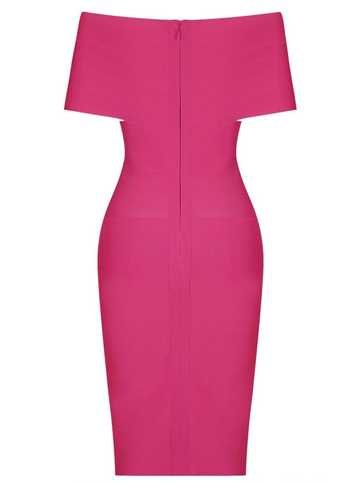 Abbey Off Shoulder Bandage Dress-Rose