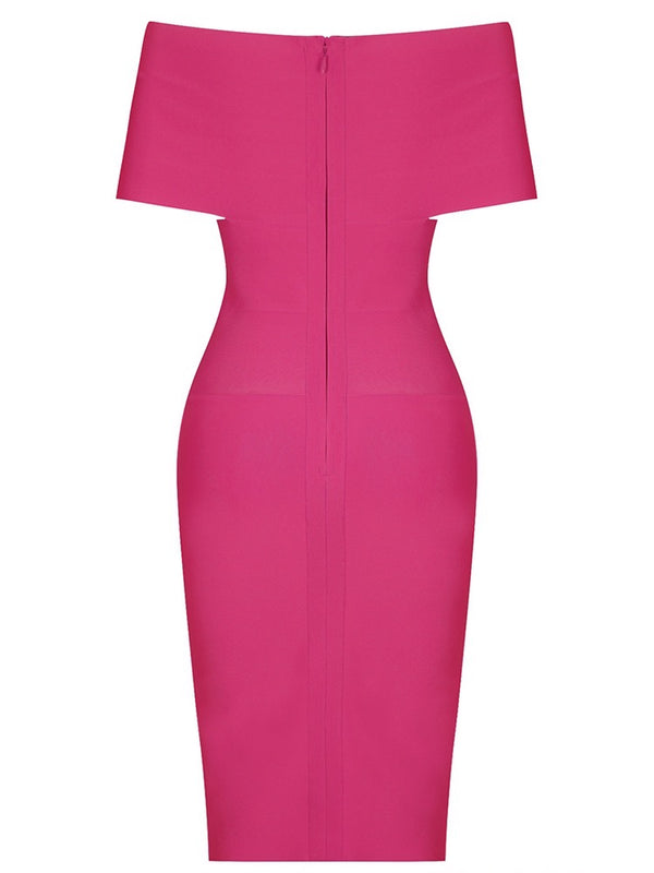 Abbey Off Shoulder Bandage Dress-Rose
