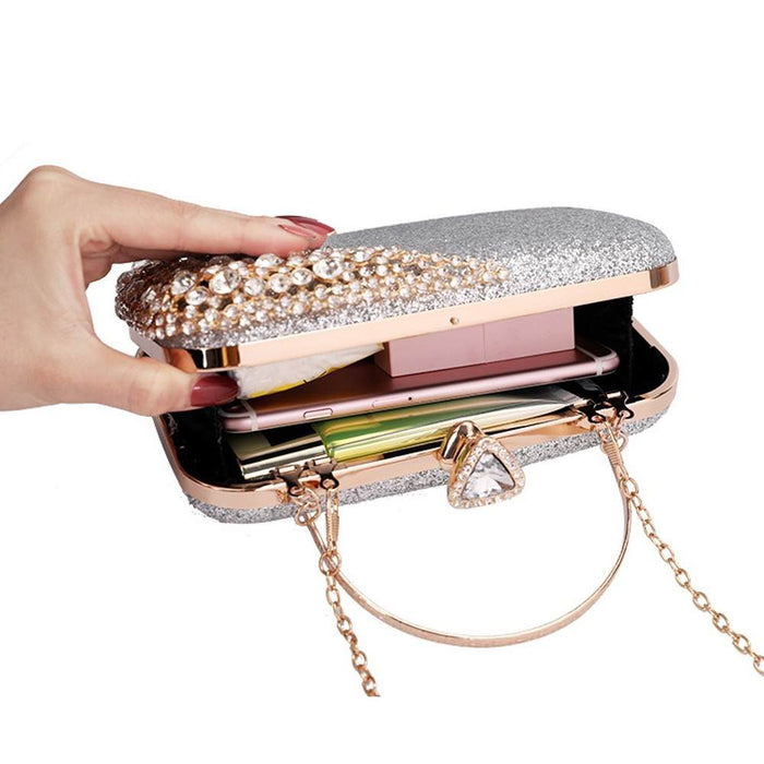 Crystal diamond clutch- Silver