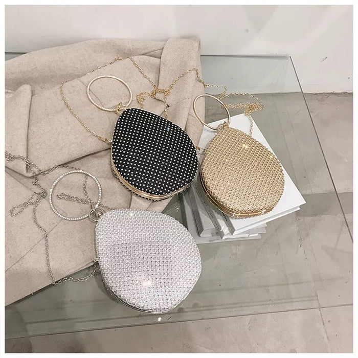 Oval Crystal Evening Bag- Black