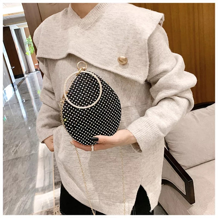 Oval Crystal Evening Bag- Black