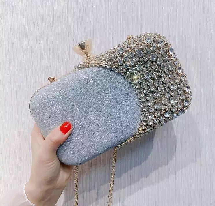Crystal diamond clutch- Silver