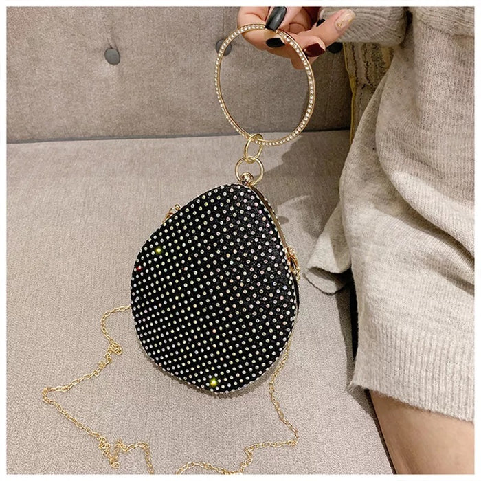 Oval Crystal Evening Bag- Black