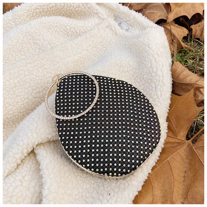 Oval Crystal Evening Bag- Black