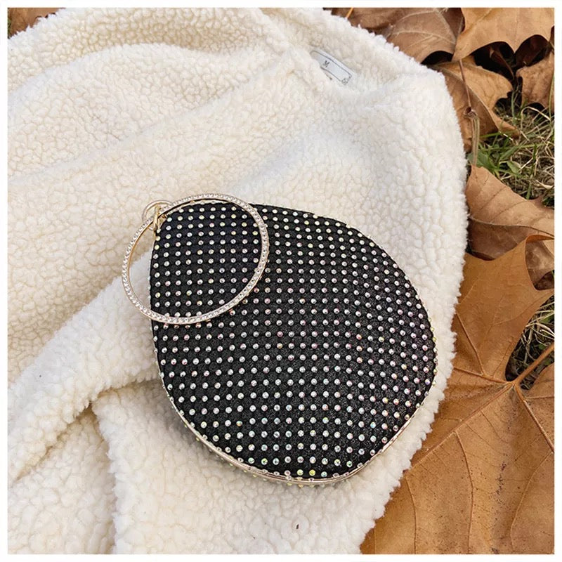 Oval Crystal Evening Bag- Black