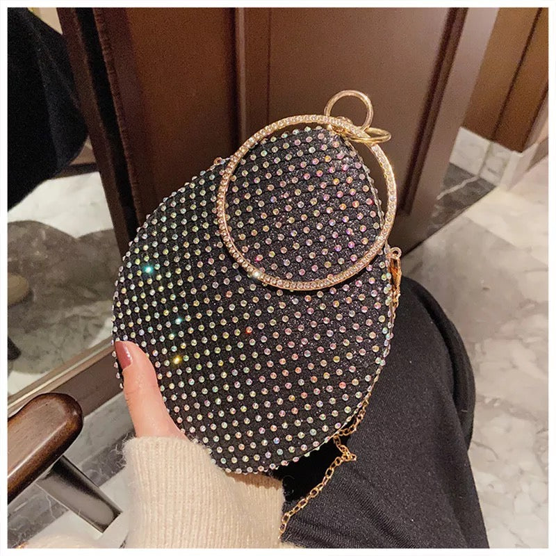 Oval Crystal Evening Bag- Black