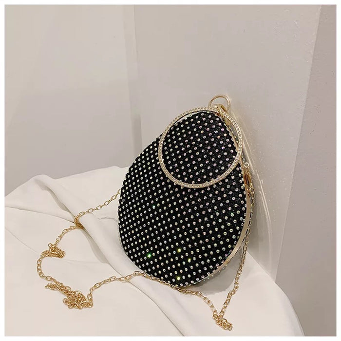 Oval Crystal Evening Bag- Black