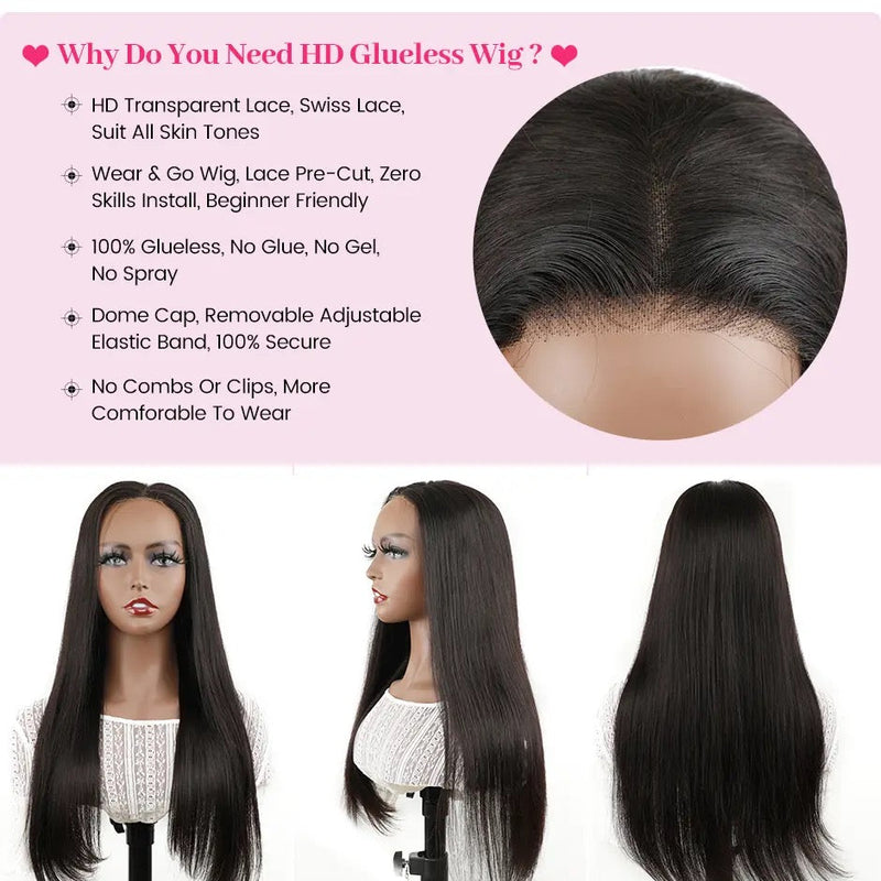 Glueless Human Hair wig 200 Density wear and go