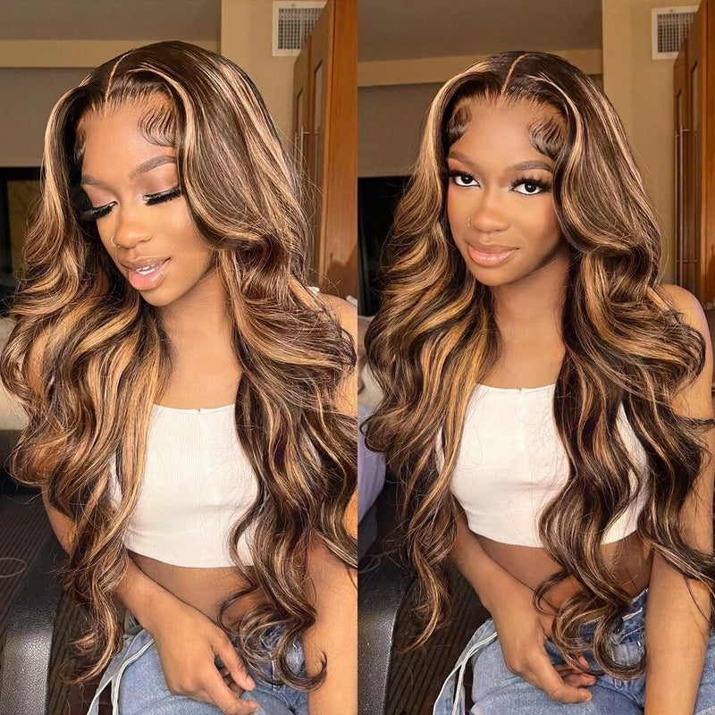 Highlight lace frontal human hair wig 13x4 180 Density body wave