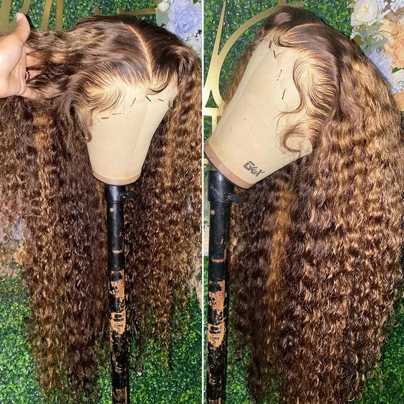 Highlight lace frontal human hair wig 13x4 180 Density Curly