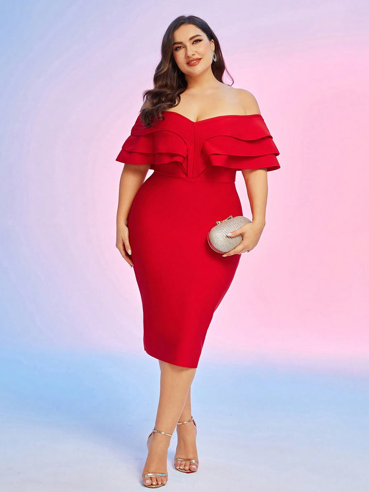 Hollow Off Shoulder Bandage Dress- Red