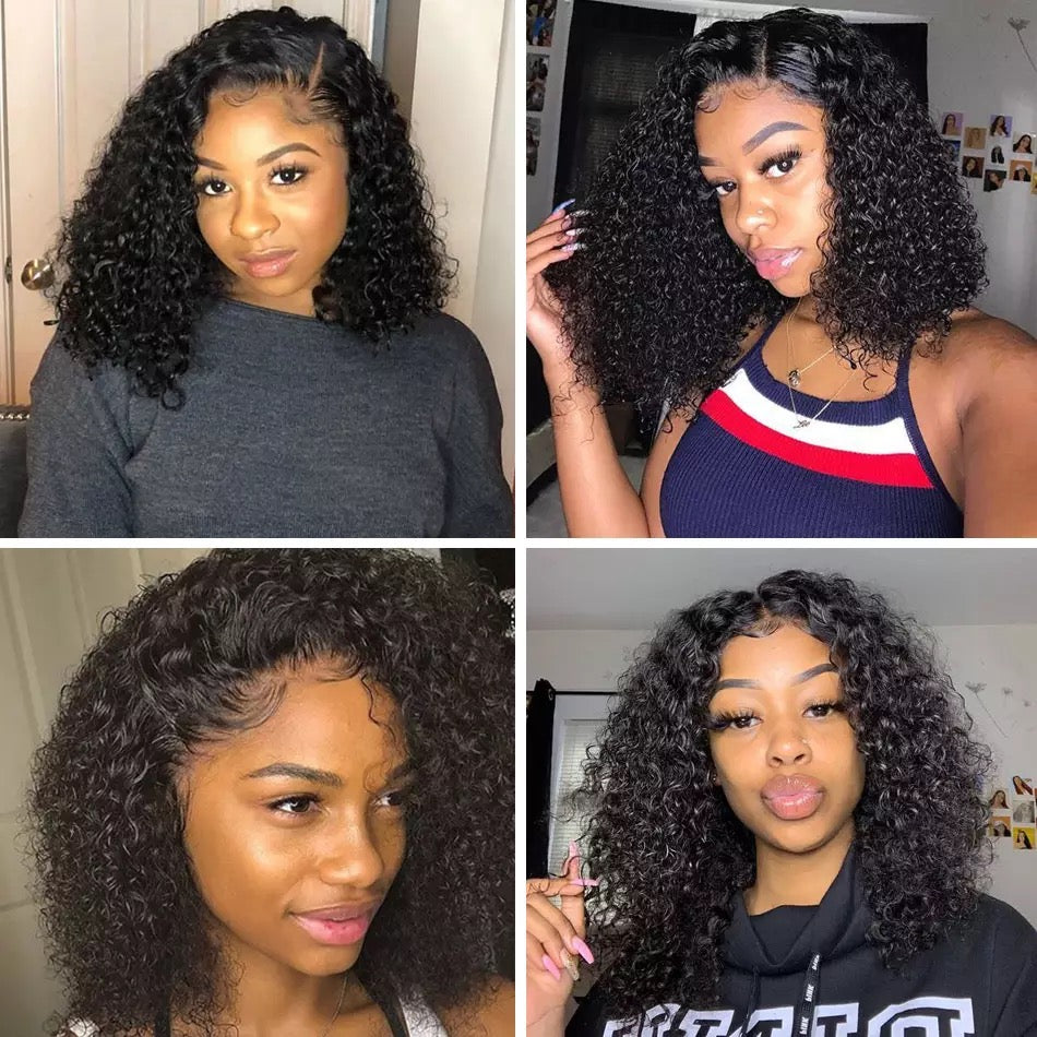 Curly Short Bob front lace wig human hair 200% density