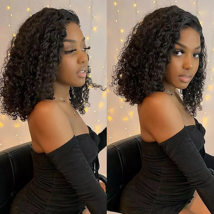 Curly Short Bob front lace wig human hair 200% density