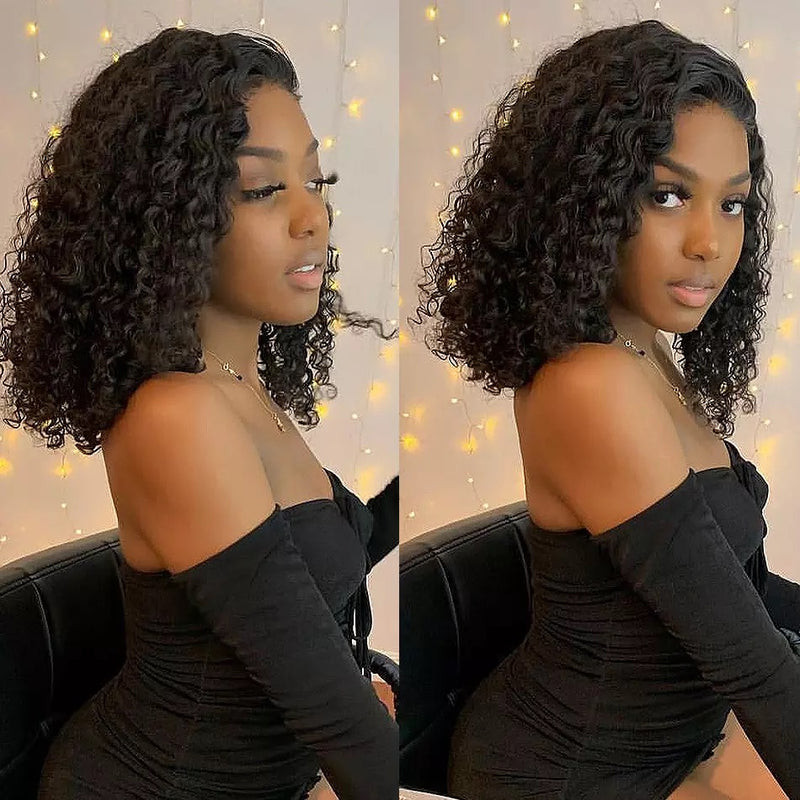 Curly Short Bob front lace wig human hair 200% density