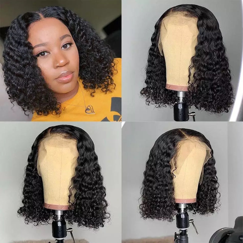 Curly Short Bob front lace wig human hair 200% density