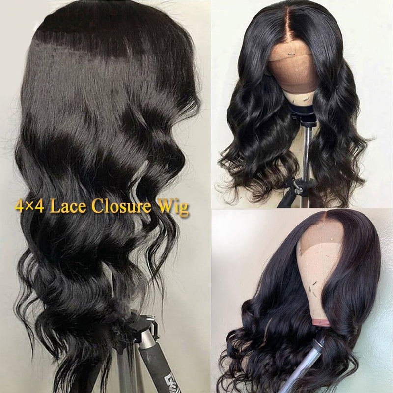 Closure Lace Front Human Hair Body Wave Wig 4x4