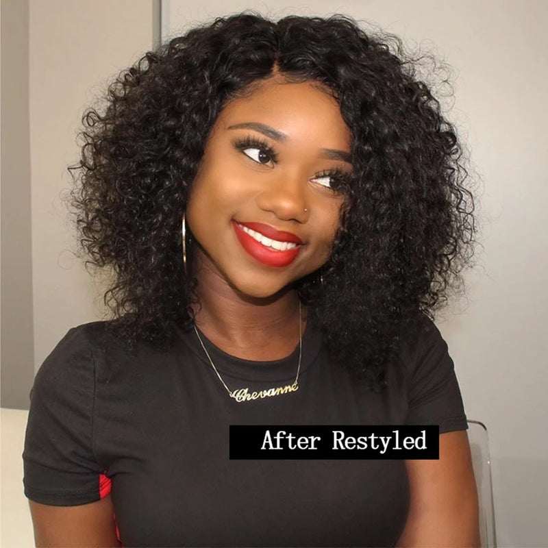 Curly Short Bob front lace wig human hair 200% density