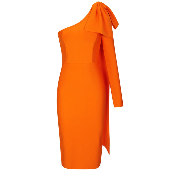 Adriana One Sleeve Bandage Dress- Orange