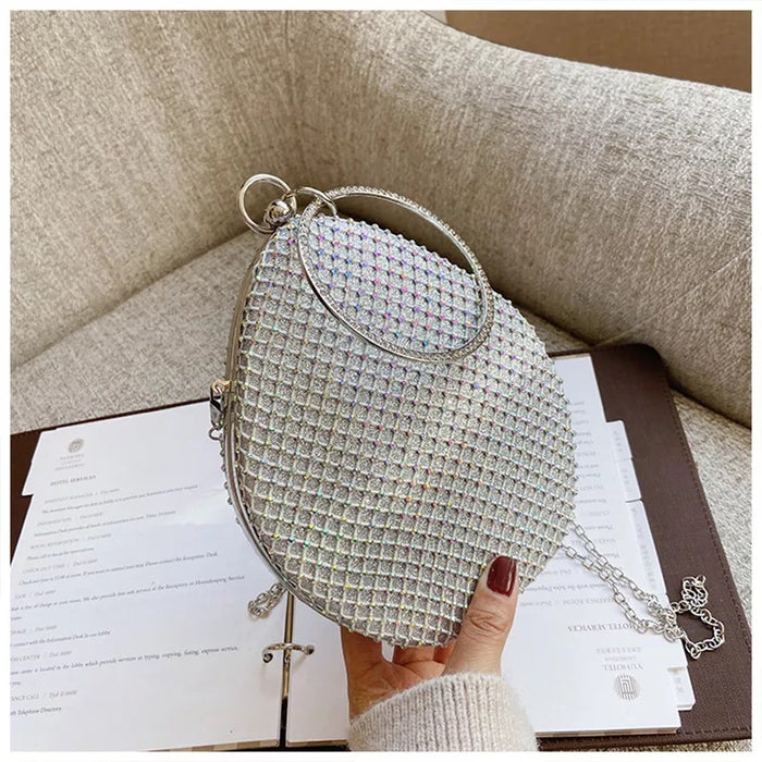 Oval Crystal Evening Bag- Silver