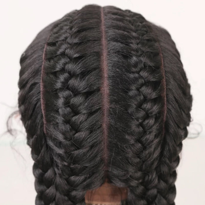 4 cornrows Braid Down Wig- Black