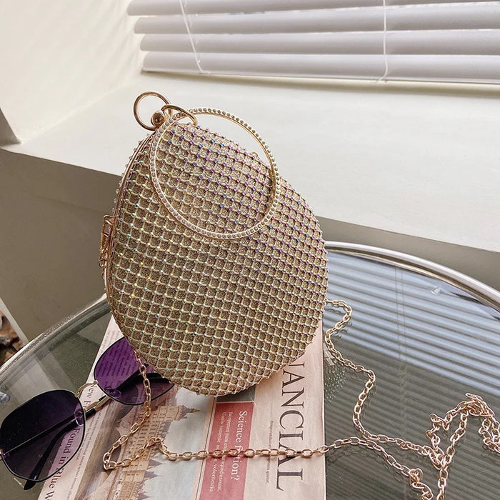 Oval Crystal Evening Bag- Gold