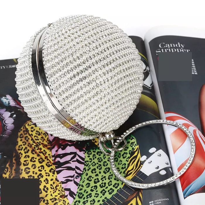 Silver Diamond Pearl Round Ball- Silver