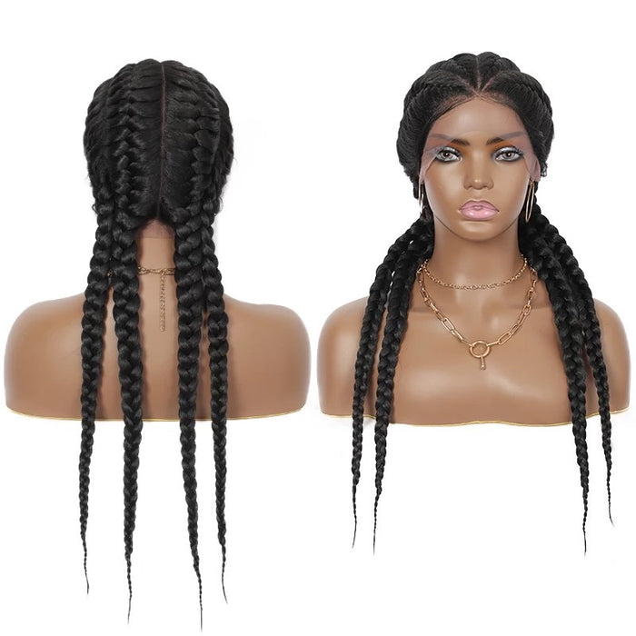 4 cornrows Braid Down Wig- Black