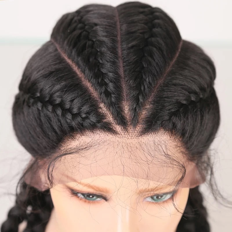 4 cornrows Braid Down Wig- Black