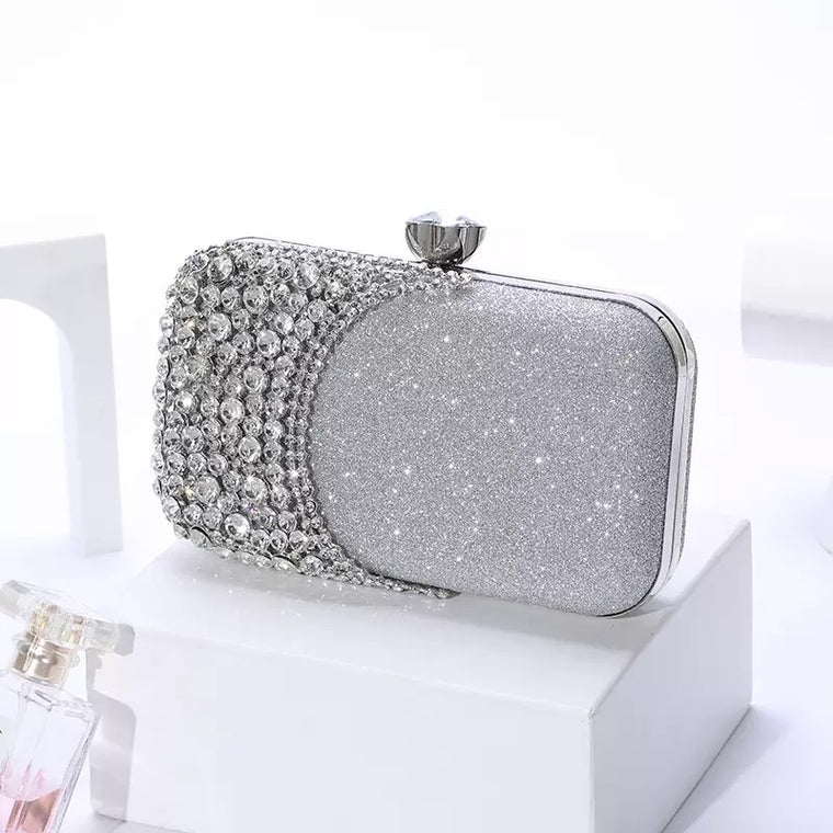 Crystal diamond clutch- Silver