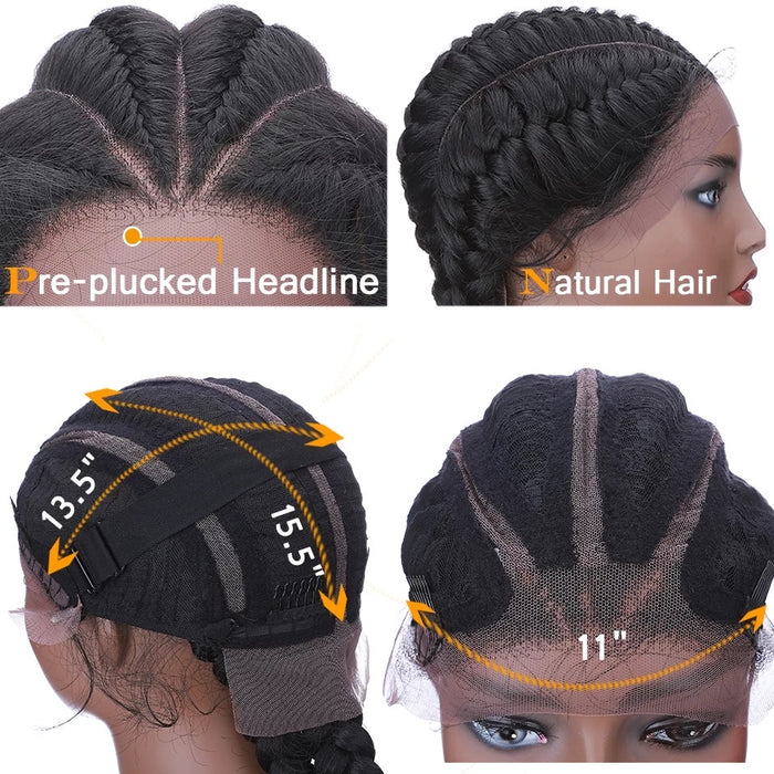 4 cornrows Braid Down Wig- Black