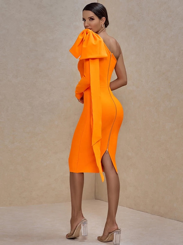 Adriana One Sleeve Bandage Dress- Orange