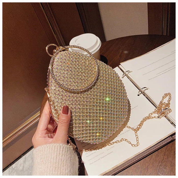 Oval Crystal Evening Bag- Gold