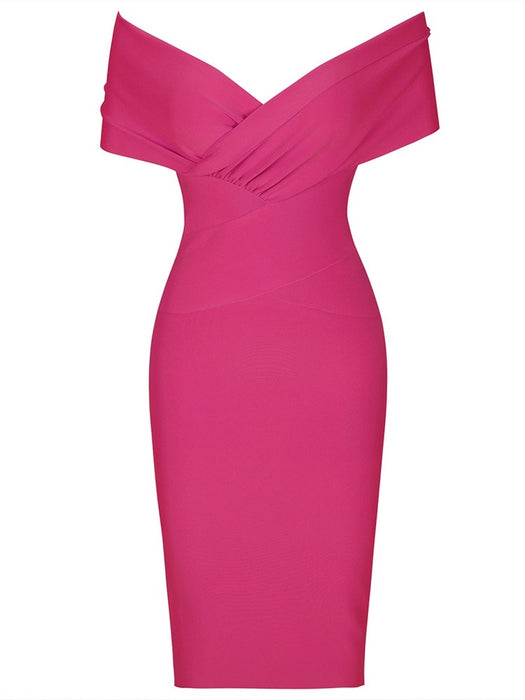 Abbey Off Shoulder Bandage Dress-Rose