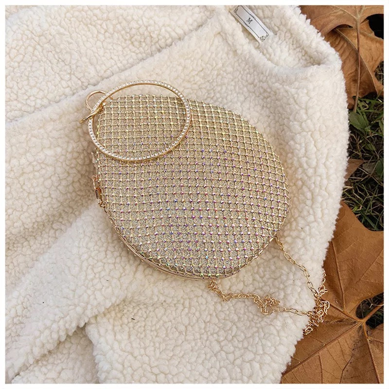 Oval Crystal Evening Bag- Gold