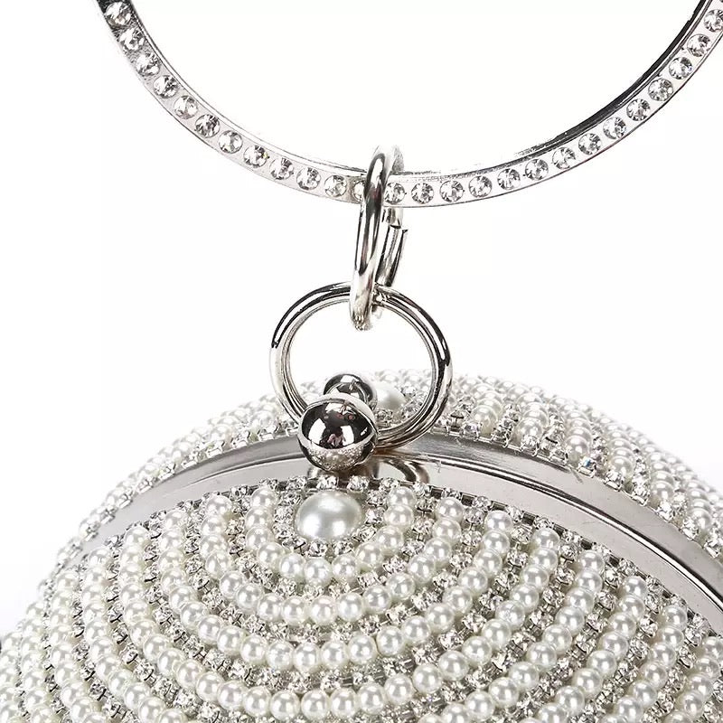 Silver Diamond Pearl Round Ball- Silver