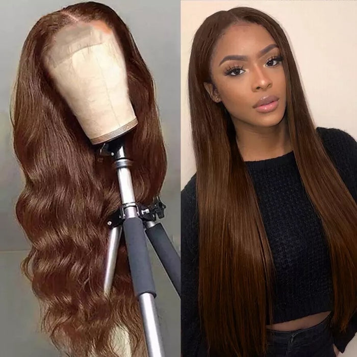 Brown Straight human hair 13x4 Frontal Lace 180% Density