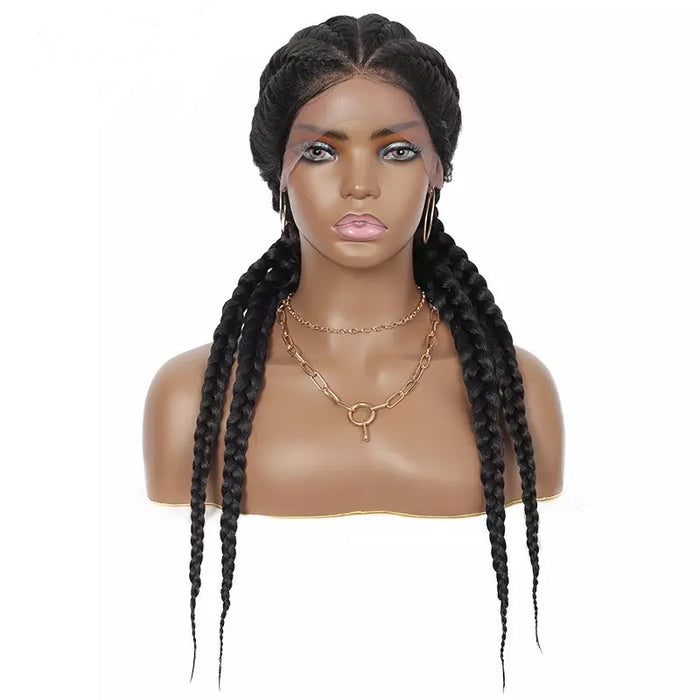 4 cornrows Braid Down Wig- Black