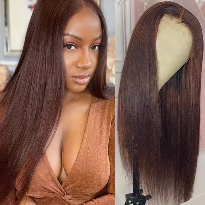 Brown Straight human hair 13x4 Frontal Lace 180% Density